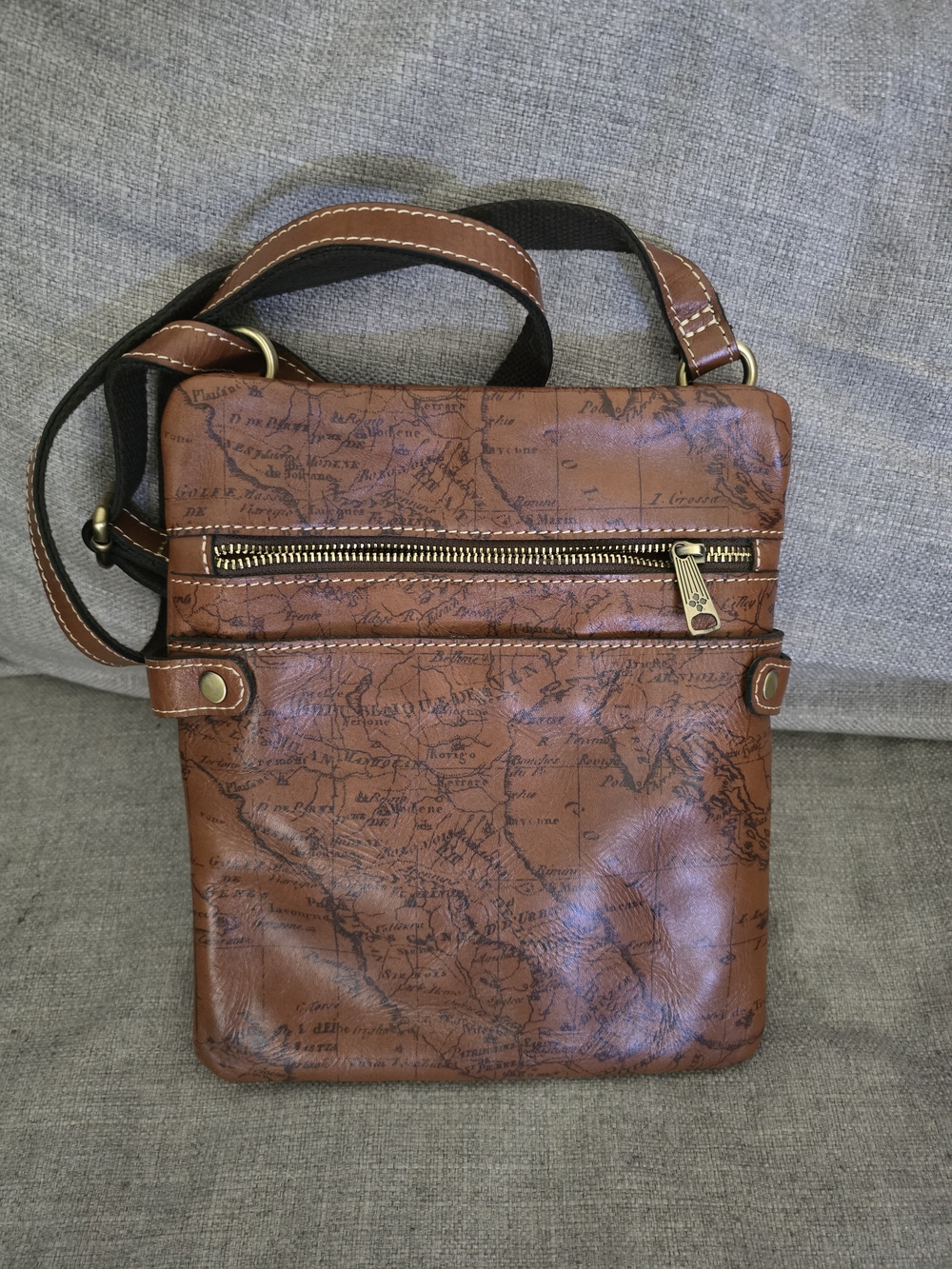 Patricia Nash Cognac Brown Map-Print Crossbody Bag